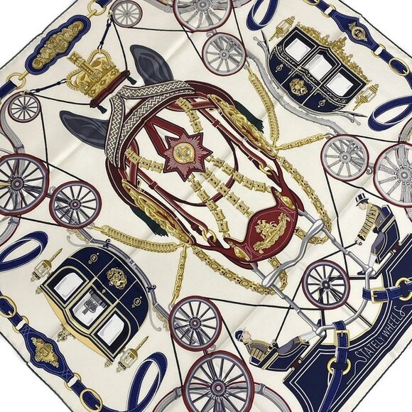 HERMES Carre 90 - White Navy Multi Scarf 541-072525 - Picture 1 of 4